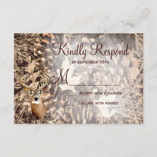 Rustic Camo Hunting Deer Antlers Wedding RSVP