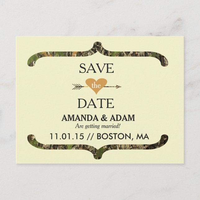 Rustic Camo Save the Date Postcard Announcement (Front)