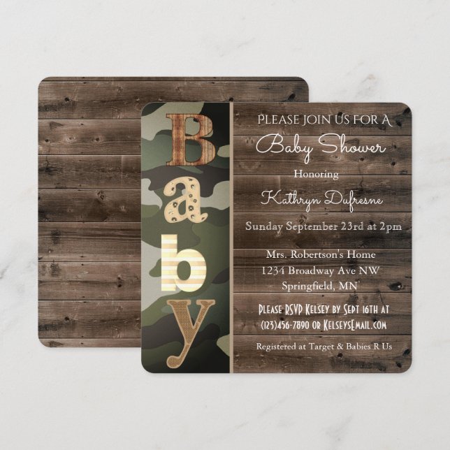 Rustic Camouflage Baby Shower Invitation (Front/Back)