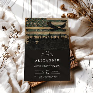 Rustic Camouflage Flag Military Graduation with Ea Invitation