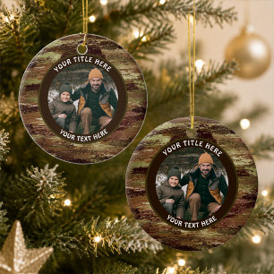 Rustic Camouflage Photo Personalised Ceramic Tree Decoration