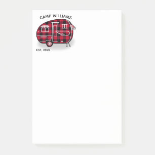 Rustic Camper Red Buffalo Plaid Monogram Name 4x6 Post-it Notes