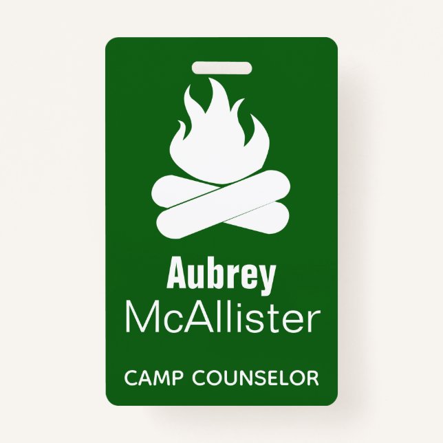 Rustic Campfire & Trees | Camp Counsellor ID Badge (Front)