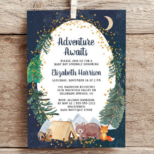 Rustic Camping Adventure Night Sky Baby Sprinkle Invitation