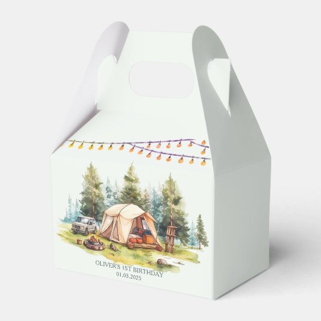 Rustic Camping Birthday Party Favour Box (Front Side)