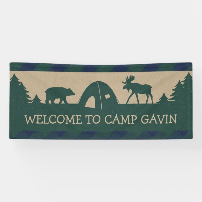 Rustic camping birthday party welcome banner (Horizontal)