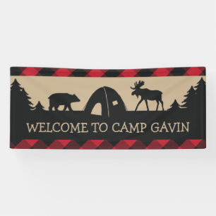 Rustic camping birthday party welcome banner