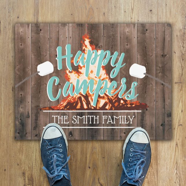Rustic Camping Bonfire Happy Campers Family Name Doormat (Creator Uploaded)
