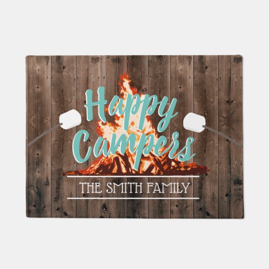 Rustic Camping Bonfire Happy Campers Family Name Doormat Zazzle Co Uk