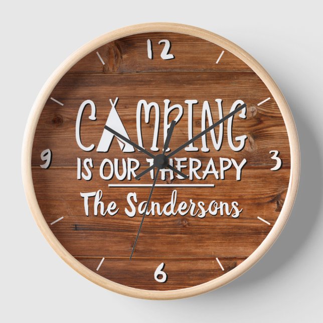 Rustic Camping is Our Therapy Tent Family Name Clock (Front)