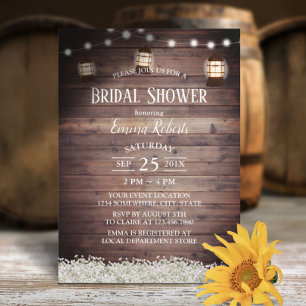 Rustic Camping Lantern String Lights Bridal Shower Invitation