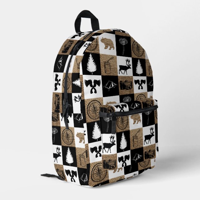 Rustic Camping Outdoors Adventure Kids Printed Backpack (Back Corner Left)