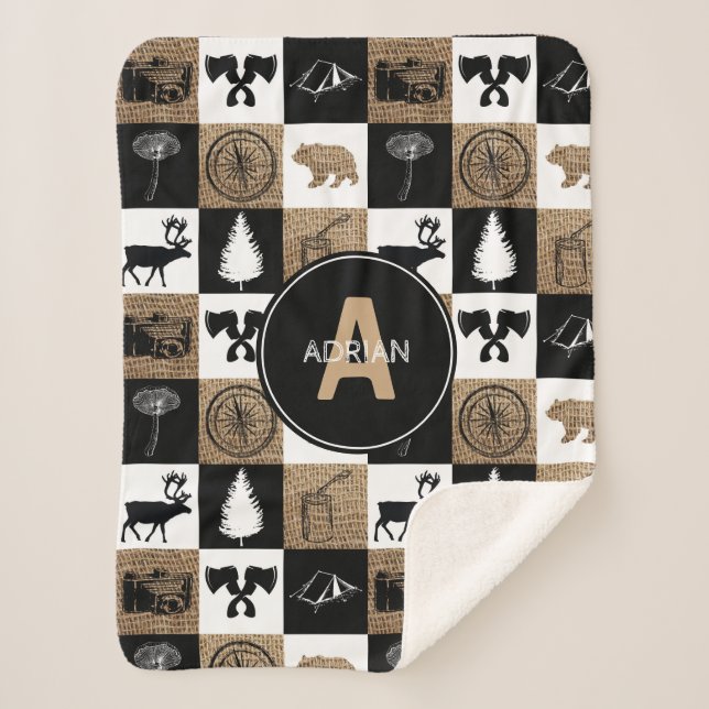Rustic Camping Outdoors Adventure Sherpa Blanket (Front)