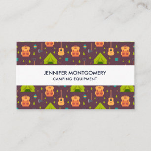 Rustic Camping Pattern Tents and Guitars Business Card