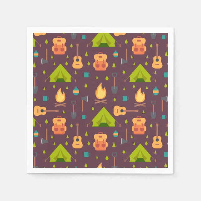 Rustic Camping Pattern Tents and Guitars Napkin (Front)