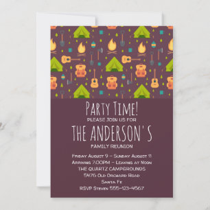Rustic Camping Pattern Tents and Guitars Reunion Invitation