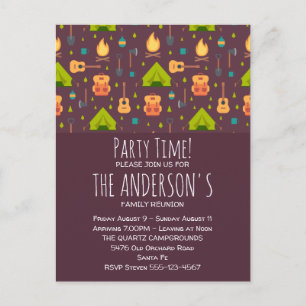 Rustic Camping Pattern Tents and Guitars Reunion Postcard
