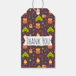 Rustic Camping Pattern Tents and Guitars Thank You Gift Tags