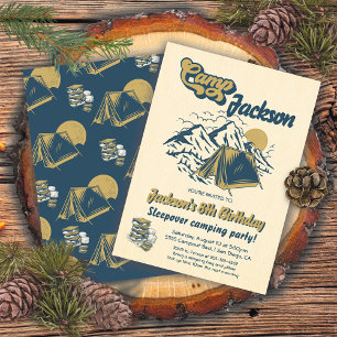 Rustic Camping Sleepover Birthday Party Invitation