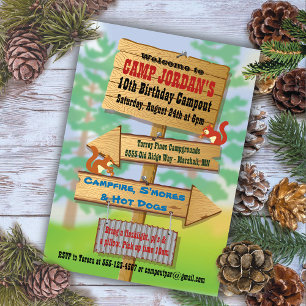 Rustic Camping Sleepover Party Invitations