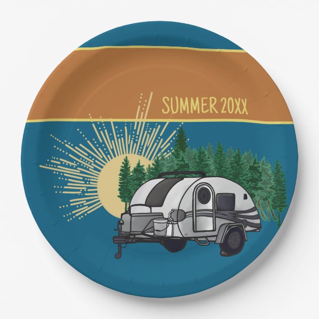 Rustic Camping Travel Trailer Picnic Paper Plate (Front)