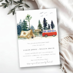 Rustic Camping Watercolor Pine Forest Engagement Invitation