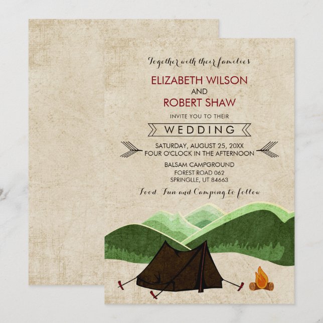 Rustic Camping Wedding Invitations (Front/Back)