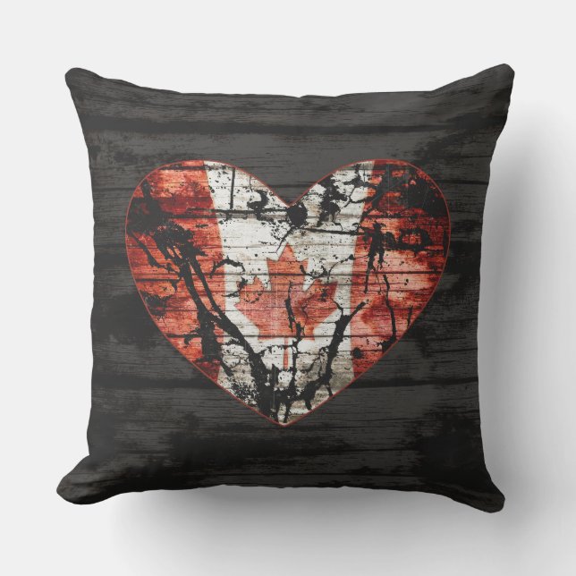 Rustic Canada Flag Heart Graphic Wood Print Cushion (Front)
