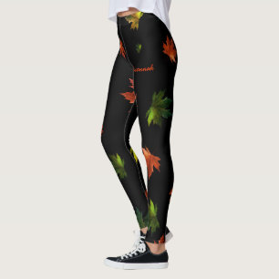 Rustic Canadian Maple Leaf on Black Leggings