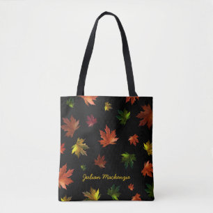 Rustic Canadian Maple Leaf on Black Tote Bag