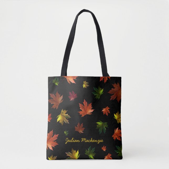 Rustic Canadian Maple Leaf on Black Tote Bag (Front)