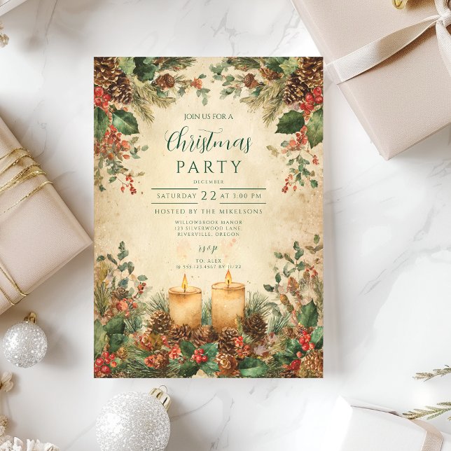 Rustic Candle Pinecone Christmas Holiday Card (Creator Uploaded)