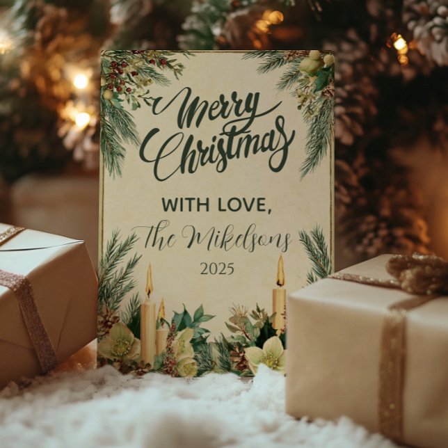 Rustic Candle Pinecone Christmas Party Holiday Card (Creator Uploaded)