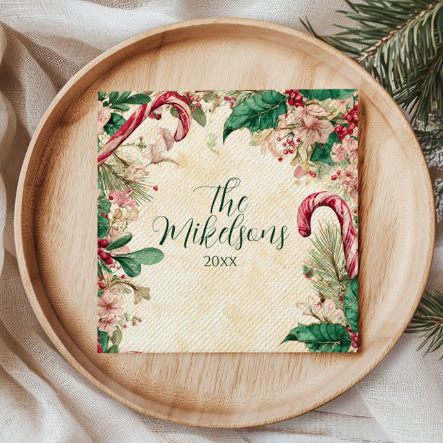Rustic Candy Cane Christmas Party Napkin (Creator Uploaded)