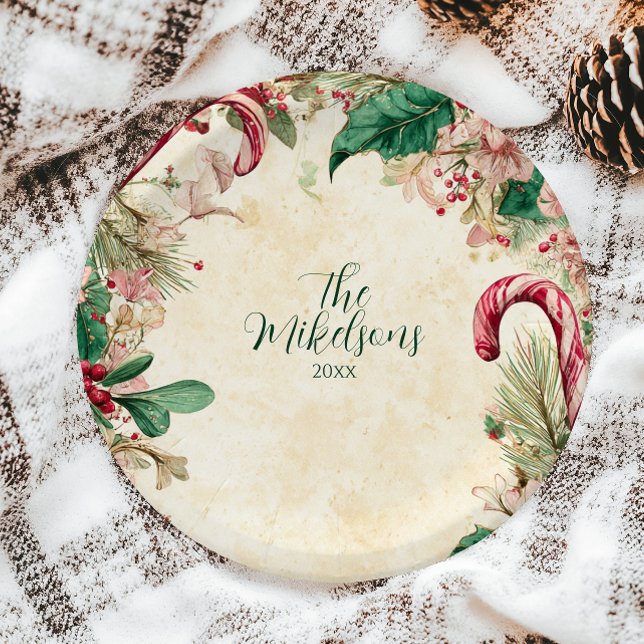 Rustic Candy Cane Christmas Party Paper Plate (Creator Uploaded)