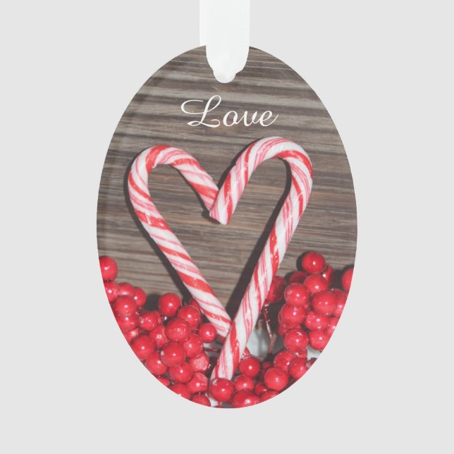 Rustic Candy Cane Heart Love Our First Christmas Ornament (Front)