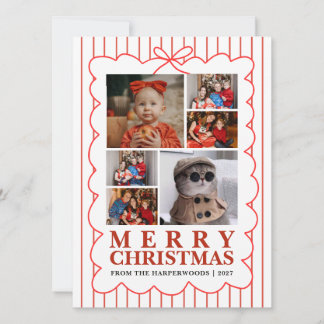 Rustic Candy Stripe 6 Photo Family Christmas Holiday Card