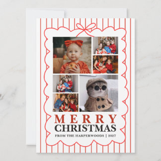Rustic Candy Stripe 6 Photo Family Christmas Holiday Card