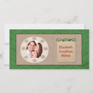Rustic Canvas Green Chevron Christmas Photo Card