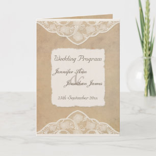 Rustic Canvas, Paper & Lace Look Wedding Program Programme