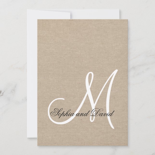 Rustic Canvas Wedding Monogram Initial Invitation (Front)