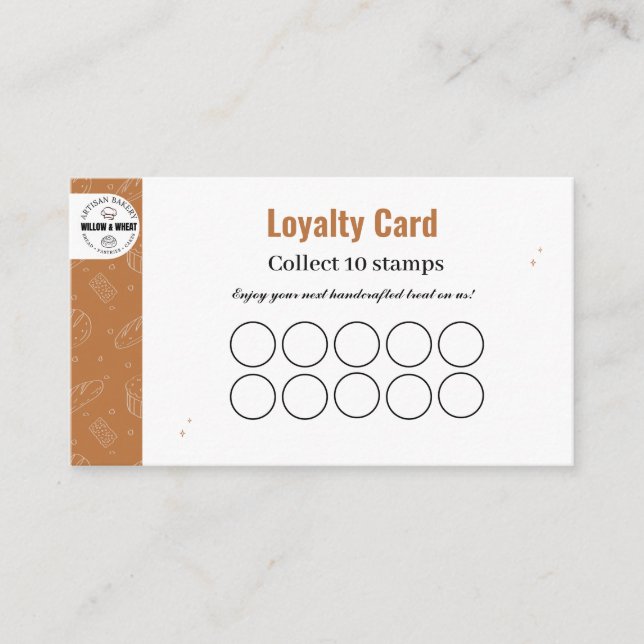 Rustic Caramel Bakery Loyalty Stamp Card (Front)