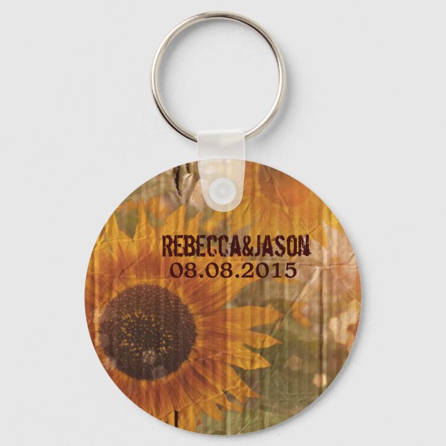 rustic cardboard country sunflower wedding favour key ring (Front)