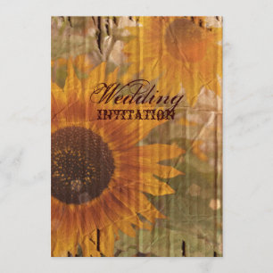 rustic cardboard country sunflower wedding invitation