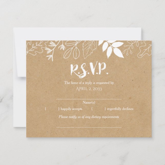 Rustic Cardboard Kraft Typography Wedding RSVP (Front)