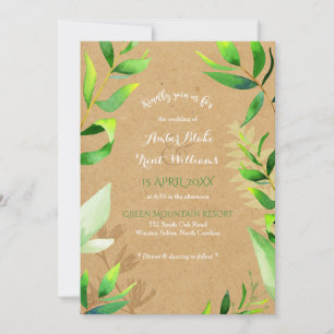 Rustic Cardboard Watercolor Greenery Wedding Invitation