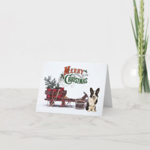 Rustic Cardigan Corgi Christmas Holiday Card