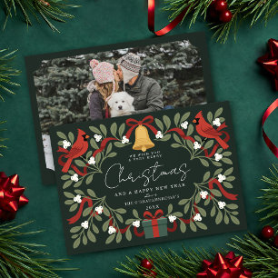 Rustic Cardinals Mistletoe Christmas Photo Card