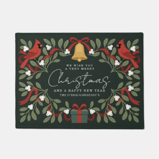 Rustic Cardinals Mistletoe Christmas Photo Card Doormat