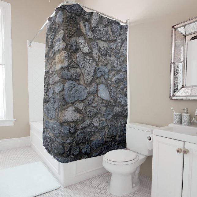 Rustic Caribbean Coral Stone Wall 2 Shower Curtain (In Situ)